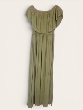 AMII Olive Green Off-Shoulder Maxi Dress